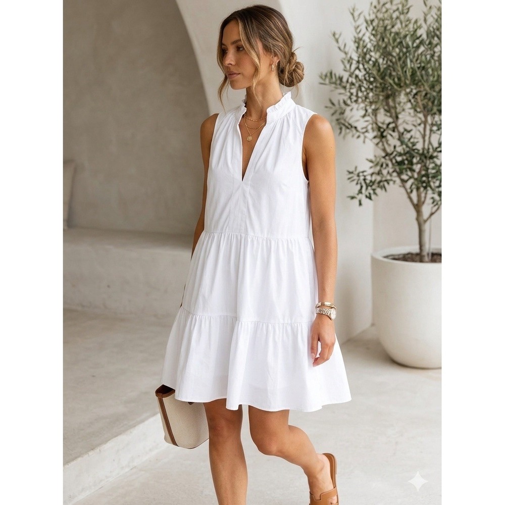 Amanda Uprichard Sleeveless Saffron Dress White Size Small Tiered Ruffle Mini